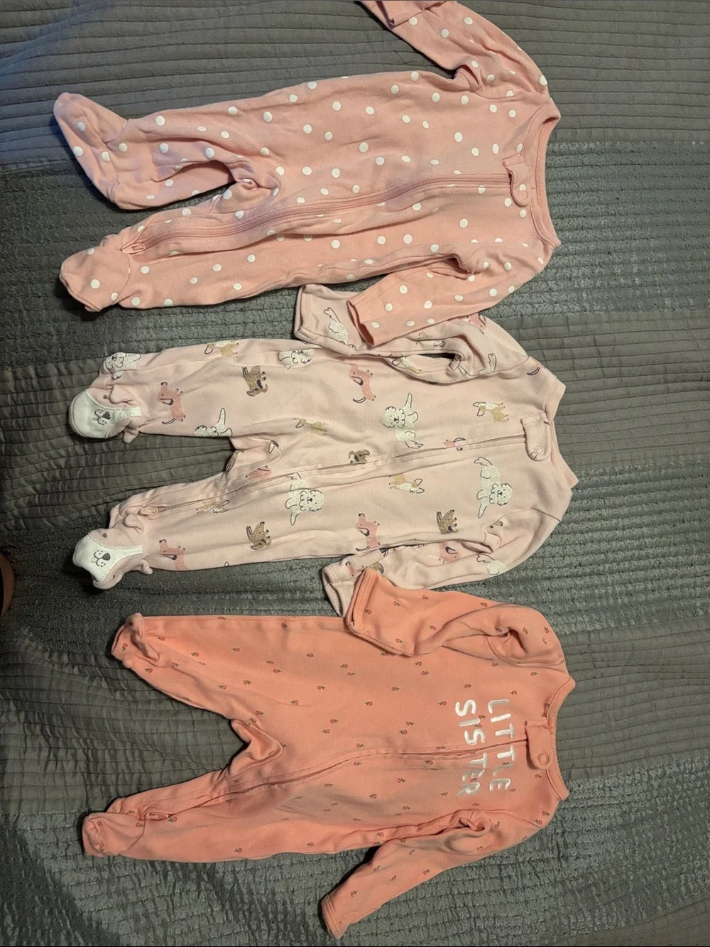 Carter's Coral Pink Baby Footed Pajama - Polka Dot Accent- Set of 3